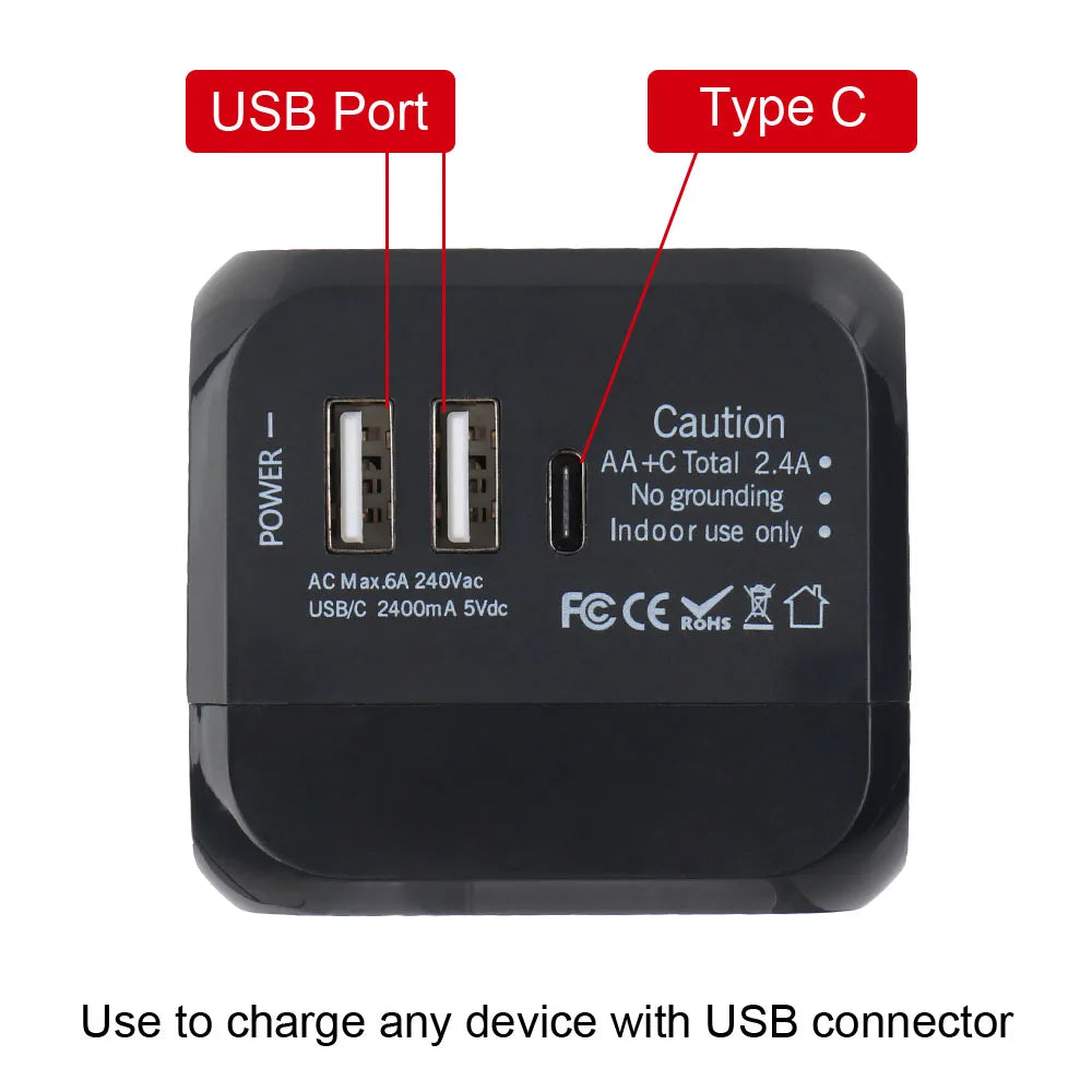 Pas sans moi ! Adaptateur voyage universel – Prises US EU UK AU + 2 USB & 1 USB-C