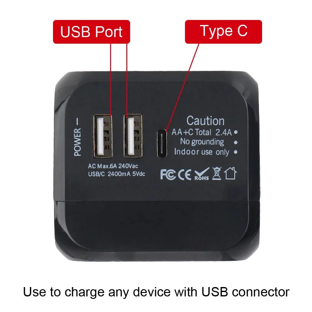 Pas sans moi ! Adaptateur voyage universel – Prises US EU UK AU + 2 USB & 1 USB-C