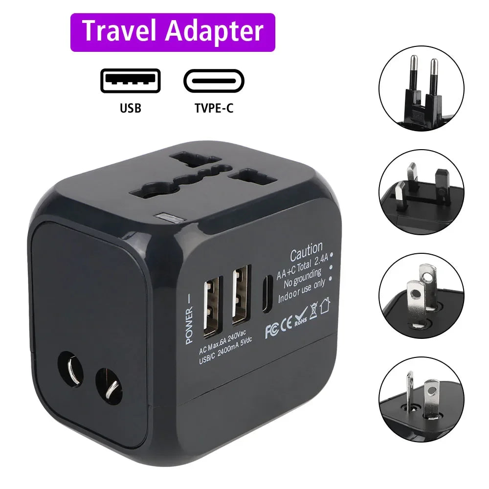 Pas sans moi ! Adaptateur voyage universel – Prises US EU UK AU + 2 USB & 1 USB-C