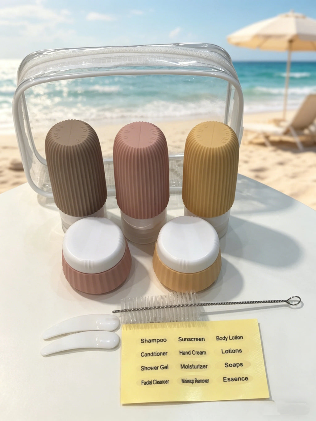 Clean ! Kit 10 Flacons Silicone Voyage Anti-fuite | 60ml & 30ml + Pochette