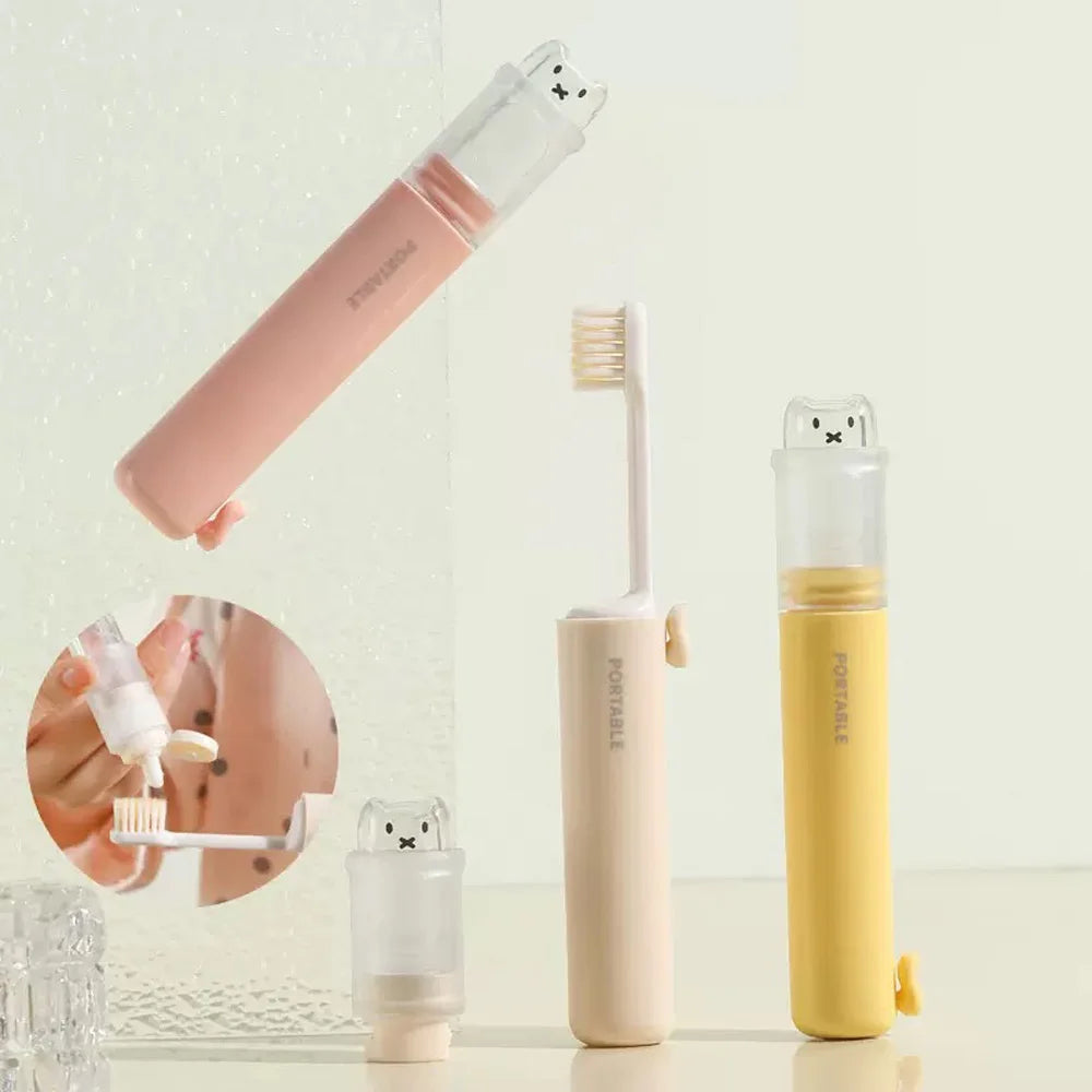 2-en-1 Brosse à Dents Pliable + Rangement Dentifrice