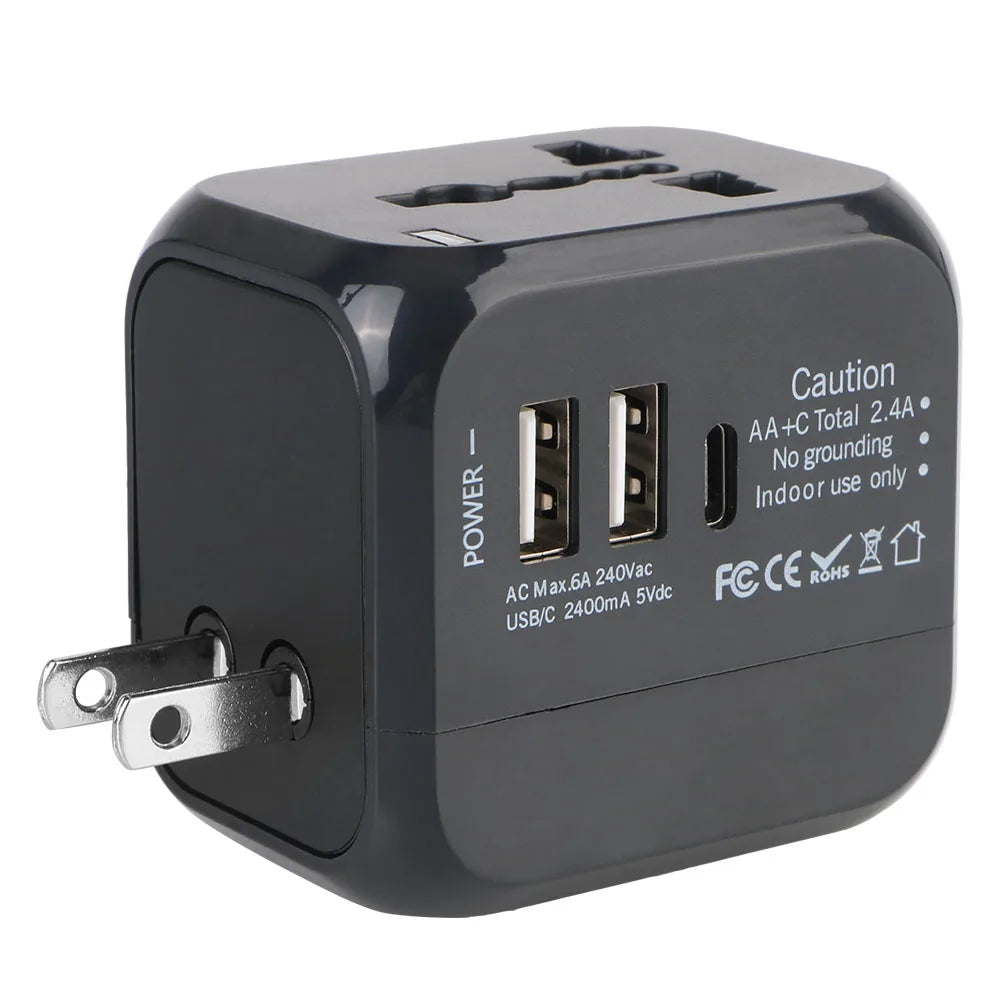 Pas sans moi ! Adaptateur voyage universel – Prises US EU UK AU + 2 USB & 1 USB-C