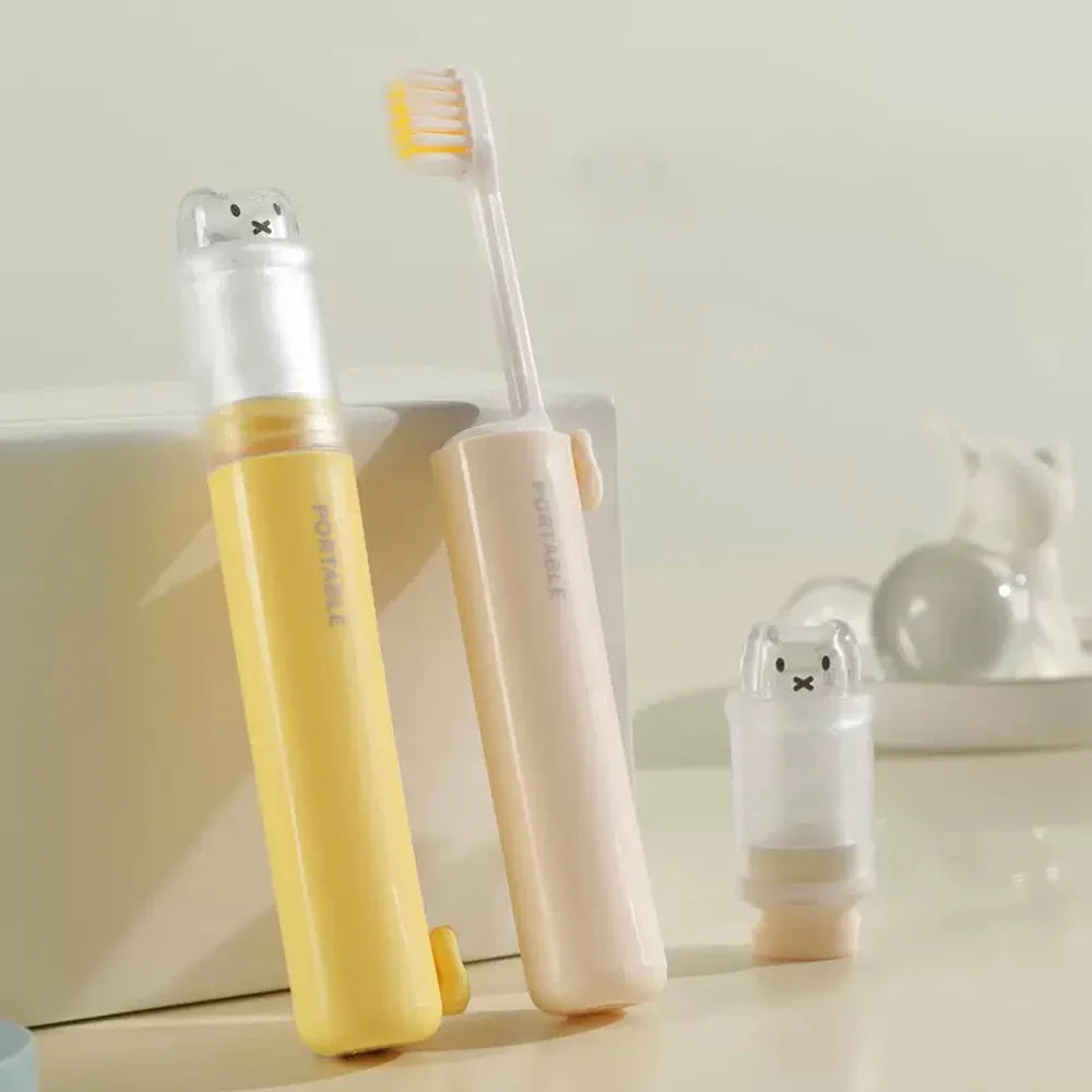 2-en-1 Brosse à Dents Pliable + Rangement Dentifrice