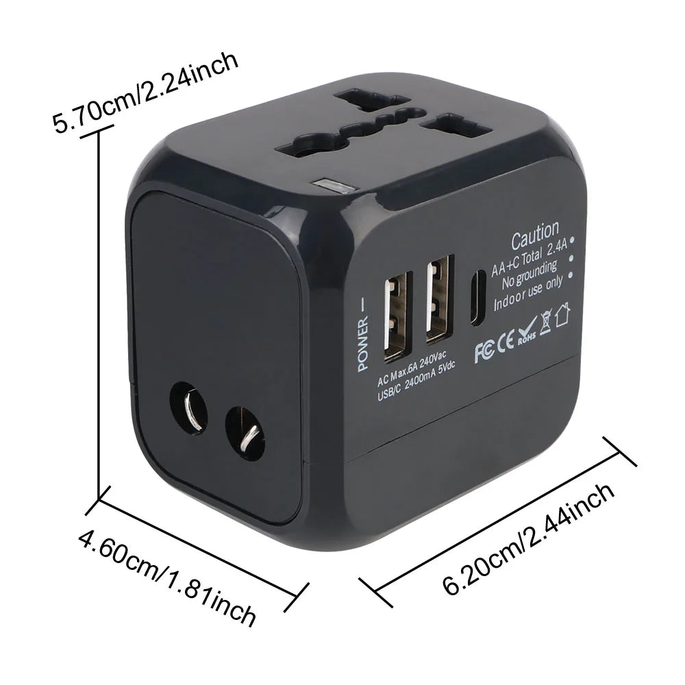 Pas sans moi ! Adaptateur voyage universel – Prises US EU UK AU + 2 USB & 1 USB-C