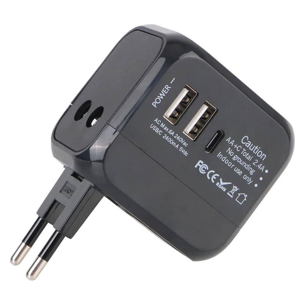 Pas sans moi ! Adaptateur voyage universel – Prises US EU UK AU + 2 USB & 1 USB-C