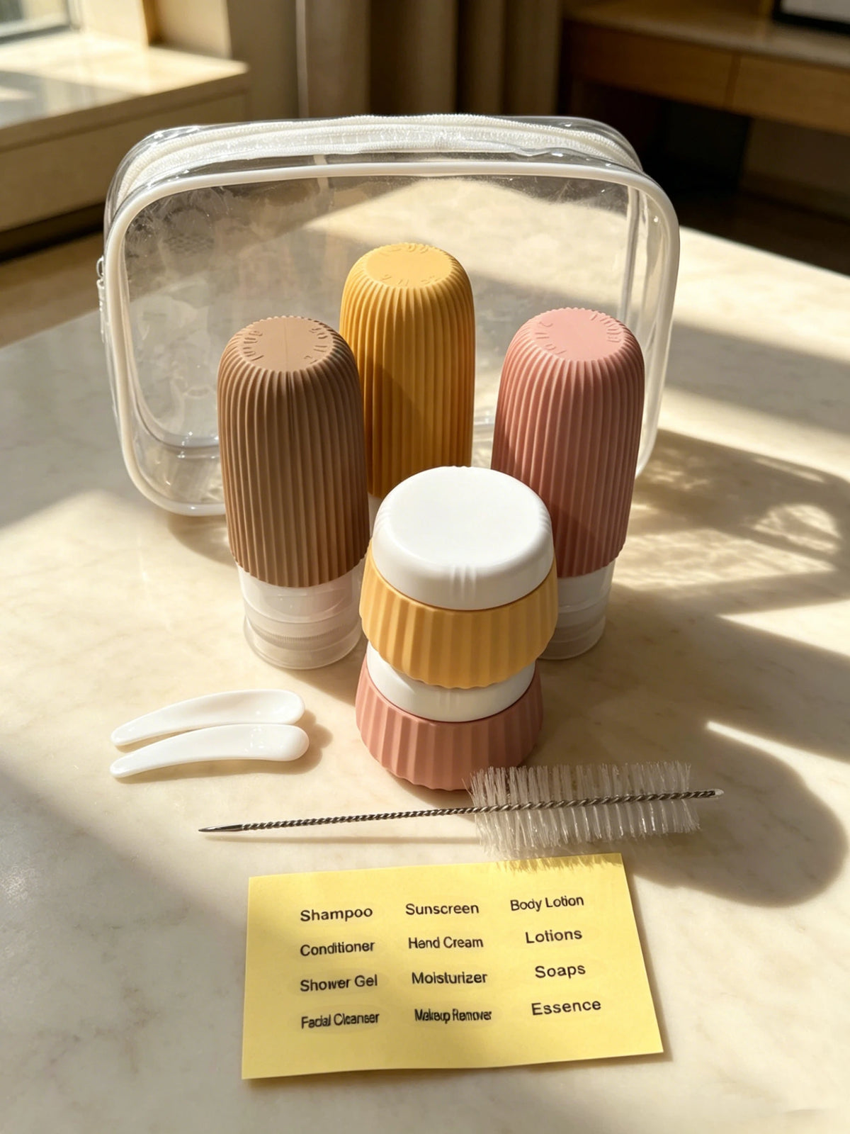 Clean ! Kit 10 Flacons Silicone Voyage Anti-fuite | 60ml & 30ml + Pochette